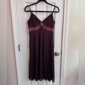 Vintage Y2K Beaded Midi Dress w/ Sheer Overlay Size 6
